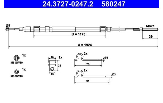 Cable, parking brake 24.3727-0247.2 ATE