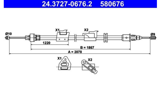Cable, parking brake 24.3727-0676.2 ATE