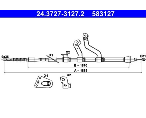 Cable, parking brake 24.3727-3127.2 ATE