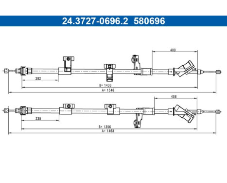Traction cable, parking brake 24.3727-0696.2 ATE