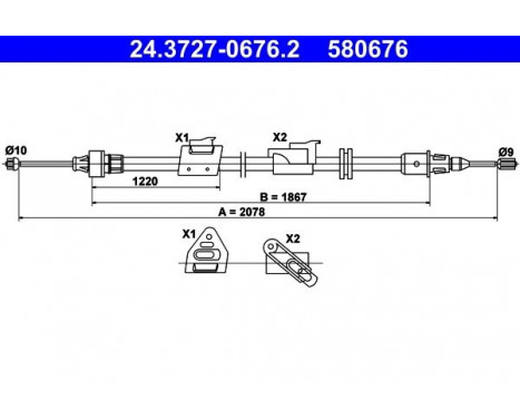 Cable, parking brake 24.3727-0676.2 ATE