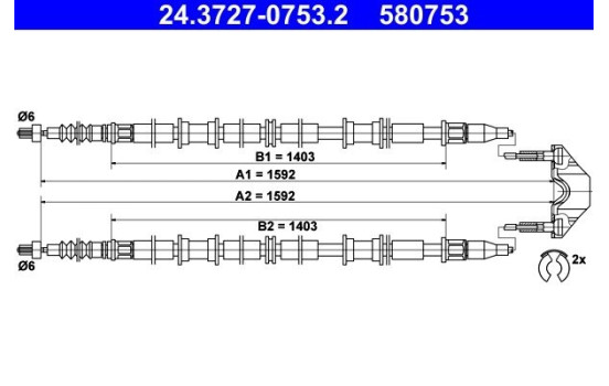 Cable, parking brake 24.3727-0753.2 ATE