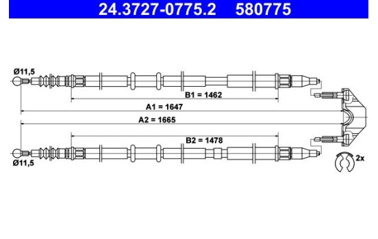 Cable, parking brake 24.3727-0775.2 ATE