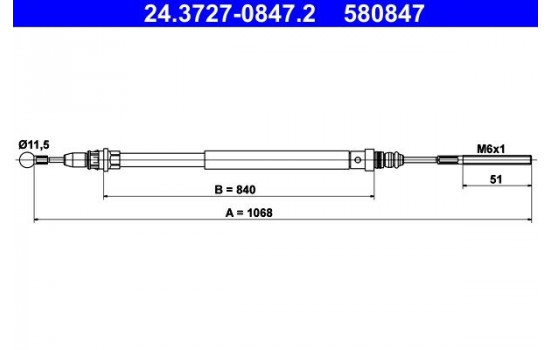 Cable, parking brake 24.3727-0847.2 ATE