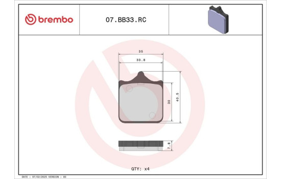 Brake pad set, disc brake 07BB33RC Brembo, Image 2