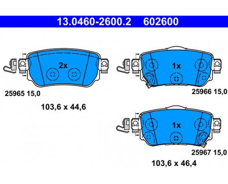 Brake Pad Set, disc brake 13.0460-2600.2 ATE, Image 2