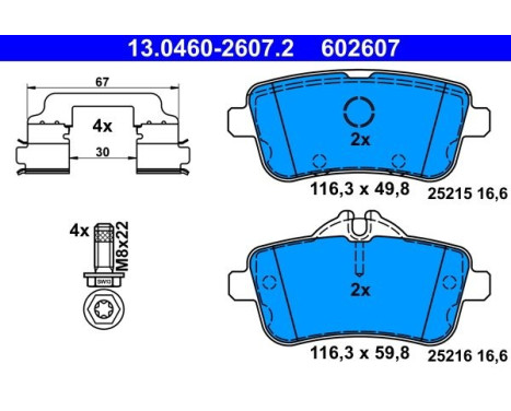 Brake Pad Set, disc brake 13.0460-2607.2 ATE