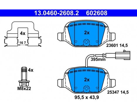 Brake Pad Set, disc brake 13.0460-2608.2 ATE