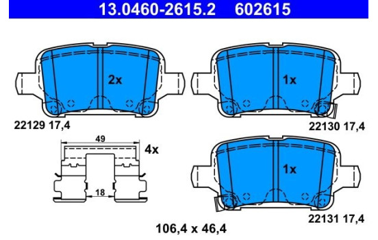 Brake Pad Set, disc brake 13.0460-2615.2 ATE, Image 2