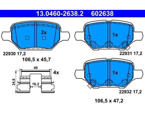 Brake pad set, disc brake 13.0460-2638.2 ATE