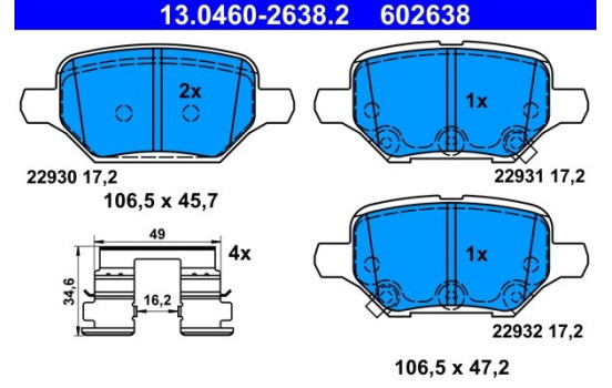 Brake pad set, disc brake 13.0460-2638.2 ATE