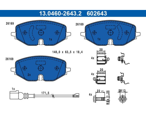 Brake pad set, disc brake 13.0460-2643.2 ATE