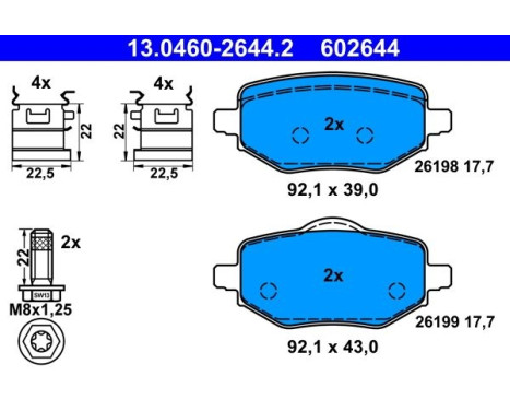 Brake pad set, disc brake 13.0460-2644.2 ATE
