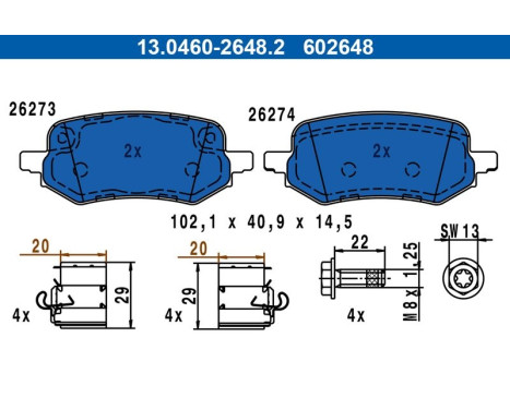 Brake pad set, disc brake 13.0460-2648.2 ATE