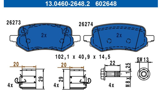 Brake pad set, disc brake 13.0460-2648.2 ATE