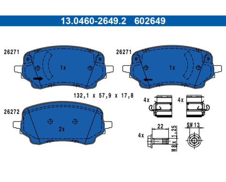Brake pad set, disc brake 13.0460-2649.2 ATE