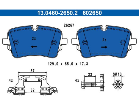 Brake pad set, disc brake 13.0460-2650.2 ATE