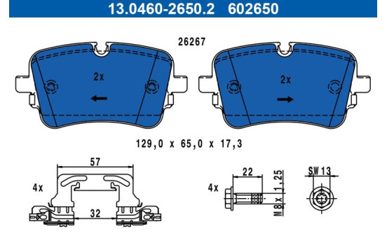 Brake pad set, disc brake 13.0460-2650.2 ATE