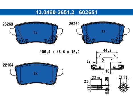 Brake pad set, disc brake 13.0460-2651.2 ATE