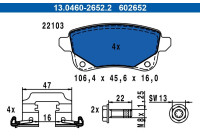 Brake pad set, disc brake 13.0460-2652.2 ATE
