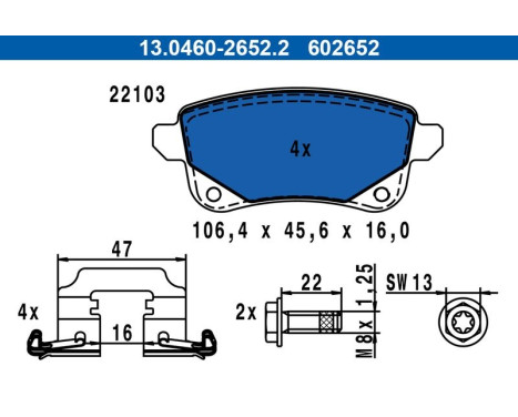 Brake pad set, disc brake 13.0460-2652.2 ATE