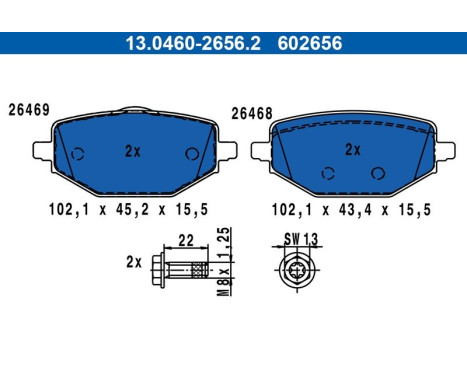 Brake pad set, disc brake 13.0460-2656.2 ATE