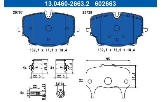Brake pad set, disc brake 13.0460-2663.2 ATE