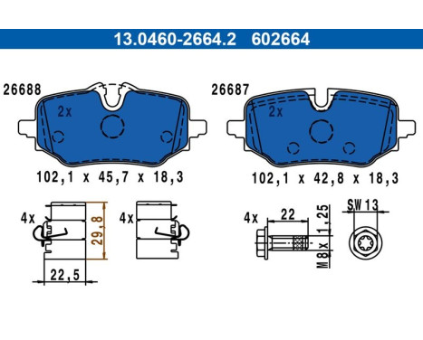 Brake pad set, disc brake 13.0460-2664.2 ATE