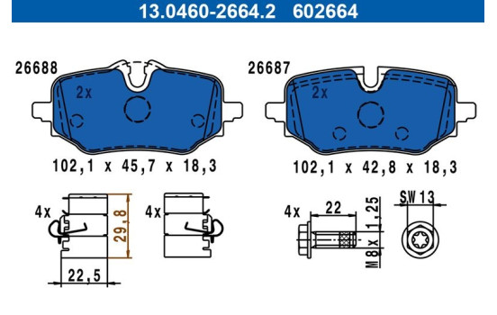 Brake pad set, disc brake 13.0460-2664.2 ATE