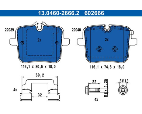 Brake pad set, disc brake 13.0460-2666.2 ATE