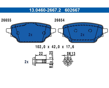 Brake pad set, disc brake 13.0460-2667.2 ATE