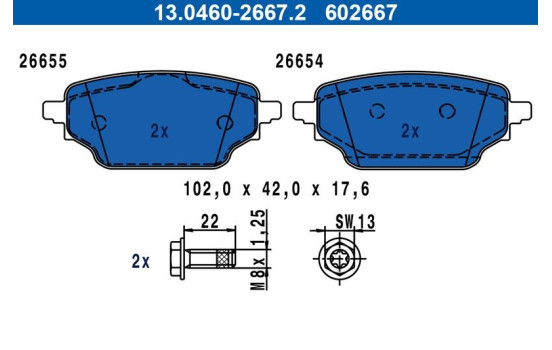 Brake pad set, disc brake 13.0460-2667.2 ATE