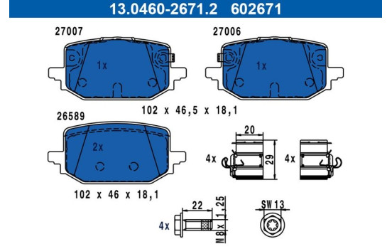 Brake pad set, disc brake 13.0460-2671.2 ATE