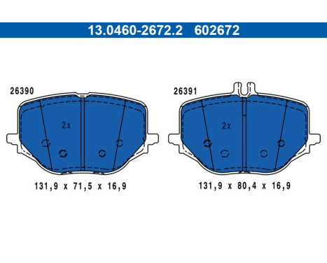 Brake pad set, disc brake 13.0460-2672.2 ATE