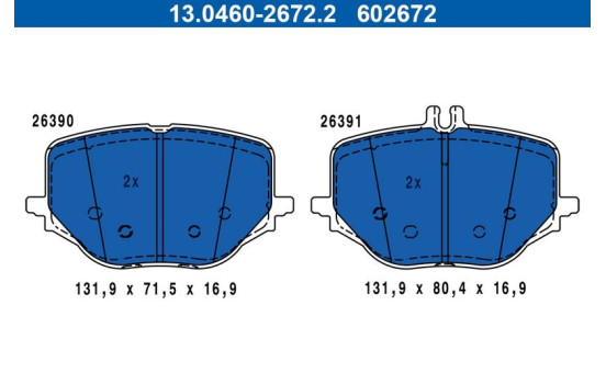 Brake pad set, disc brake 13.0460-2672.2 ATE