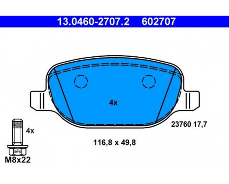 Brake Pad Set, disc brake 13.0460-2707.2 ATE, Image 2