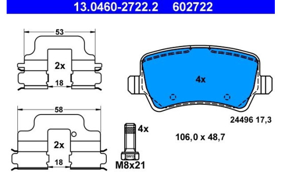 Brake Pad Set, disc brake 13.0460-2722.2 ATE, Image 2