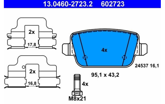 Brake Pad Set, disc brake 13.0460-2723.2 ATE, Image 2