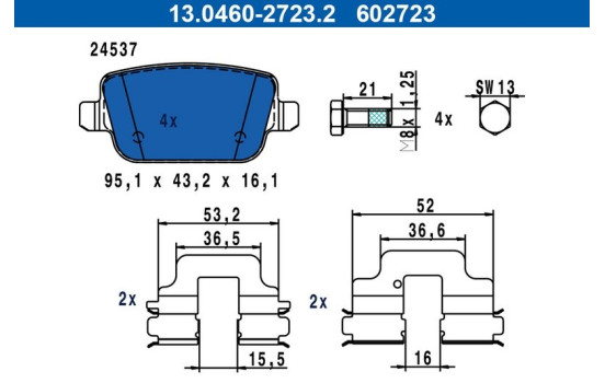 Brake Pad Set, disc brake 13.0460-2723.2 ATE, Image 3