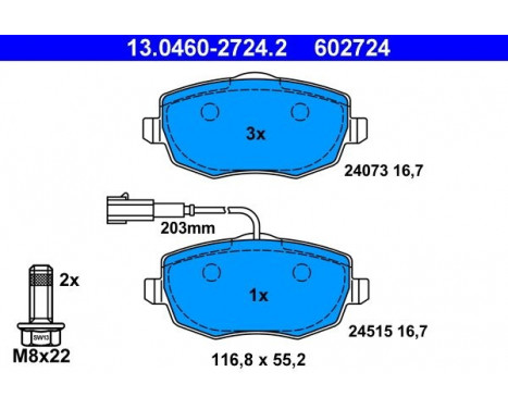 Brake Pad Set, disc brake 13.0460-2724.2 ATE