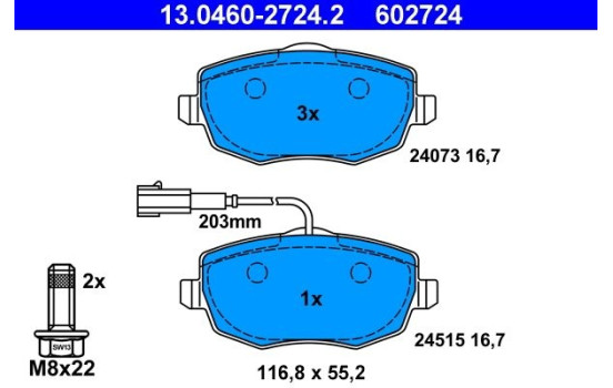 Brake Pad Set, disc brake 13.0460-2724.2 ATE