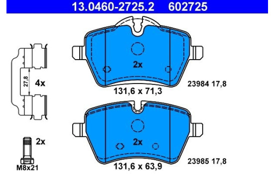 Brake Pad Set, disc brake 13.0460-2725.2 ATE