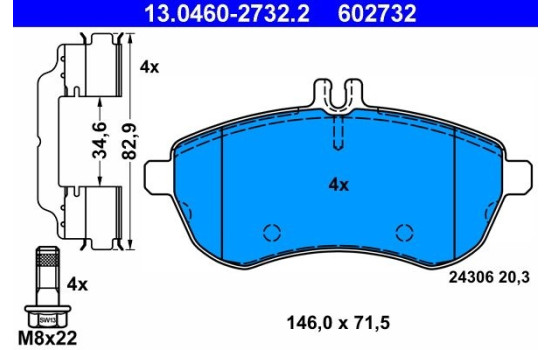 Brake Pad Set, disc brake 13.0460-2732.2 ATE, Image 2