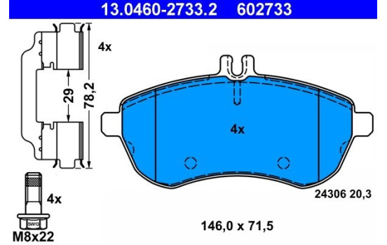 Brake Pad Set, disc brake 13.0460-2733.2 ATE, Image 2