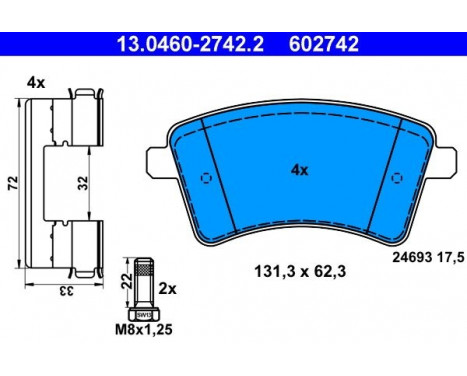 Brake Pad Set, disc brake 13.0460-2742.2 ATE, Image 2