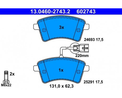 Brake Pad Set, disc brake 13.0460-2743.2 ATE, Image 2