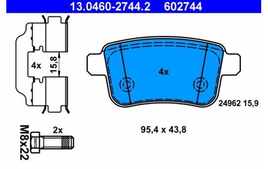 Brake Pad Set, disc brake 13.0460-2744.2 ATE, Image 2