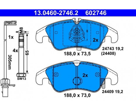 Brake Pad Set, disc brake 13.0460-2746.2 ATE, Image 2