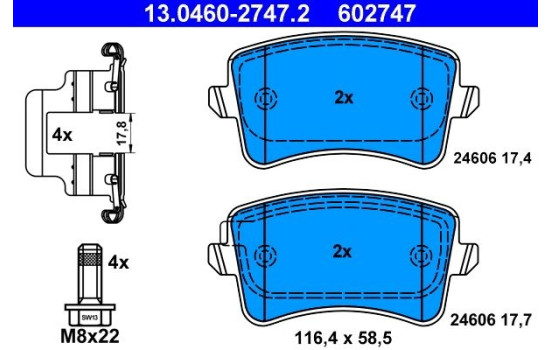 Brake Pad Set, disc brake 13.0460-2747.2 ATE, Image 2