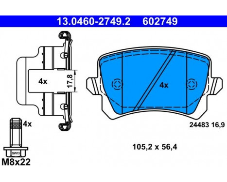 Brake Pad Set, disc brake 13.0460-2749.2 ATE, Image 3